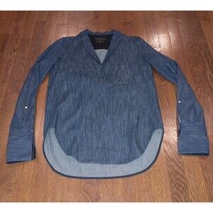 Rag & Bone Shirt Womens XXS Cotton Silk Navy Blue Long Sleeve Button Front